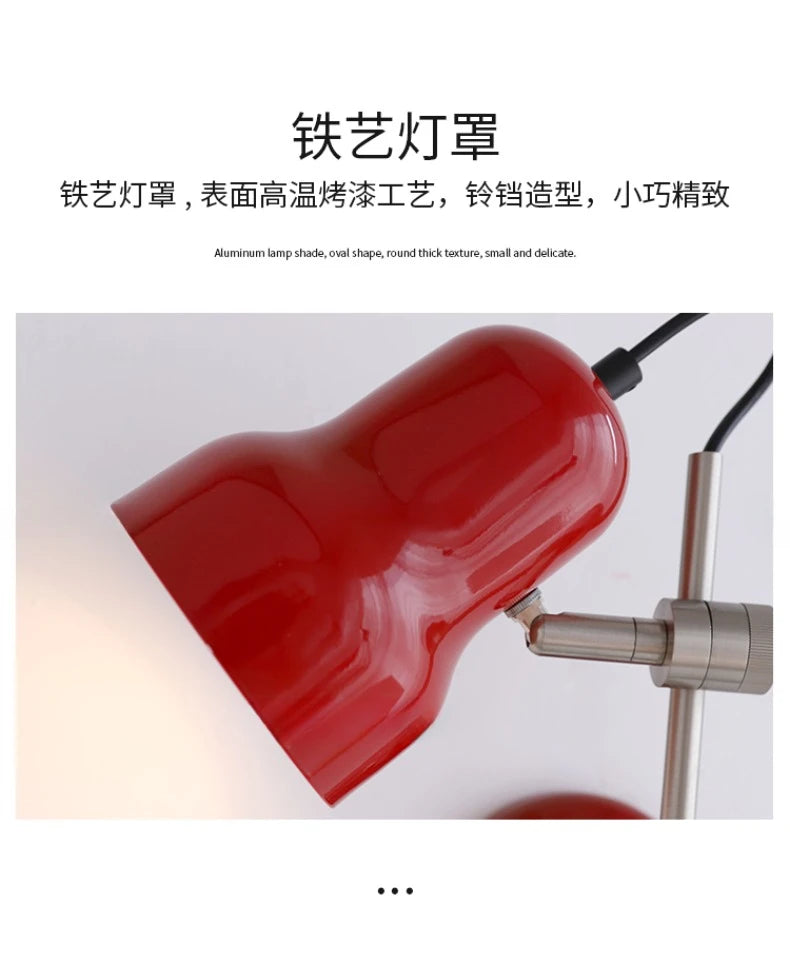 Bauhaus Vintge Medieval Red/Orange Wall Lamp LED E27 Iron Art Atmosphere Adjustable Wall Mounted Bedroom Bedside Study Reading