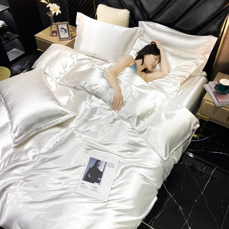 High End Mulberry Silk-Blending Fabric Duvet Cover Set Luxury King Size Bedding Set Silky Quilt Cover and Pillowcase No Sheet