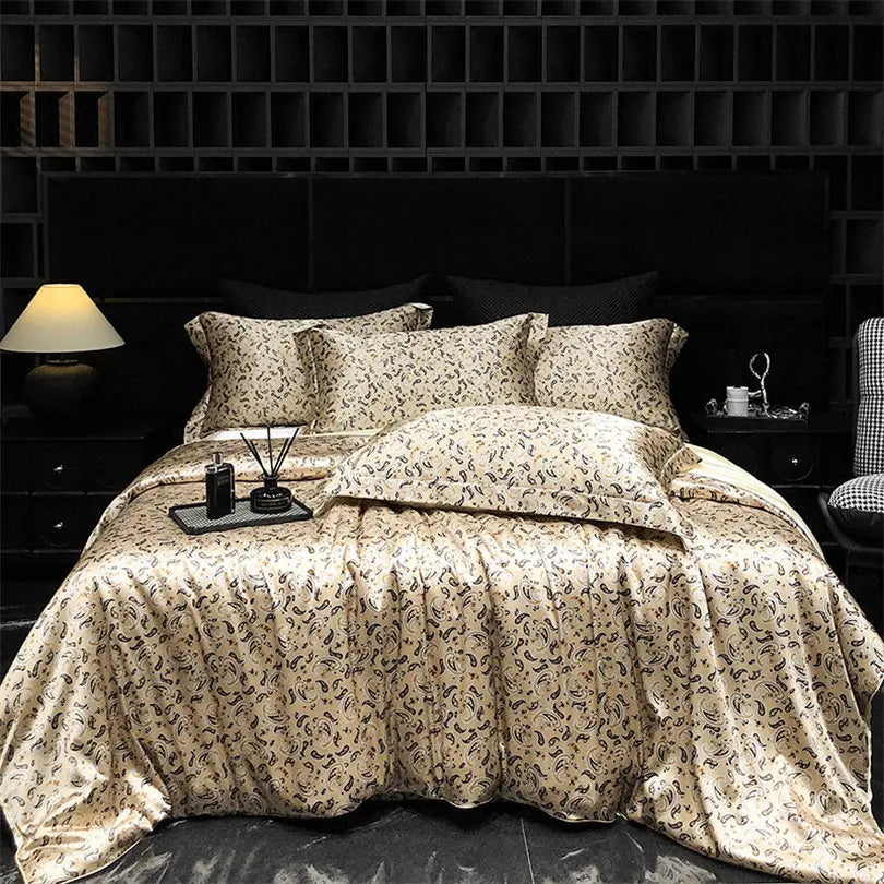 Floral Silk Bedding Set with Duvet Cover Bed Sheet Pillowcase Luxury Couple Single Double King Queen Soft Bedsheet Nordic Smooth