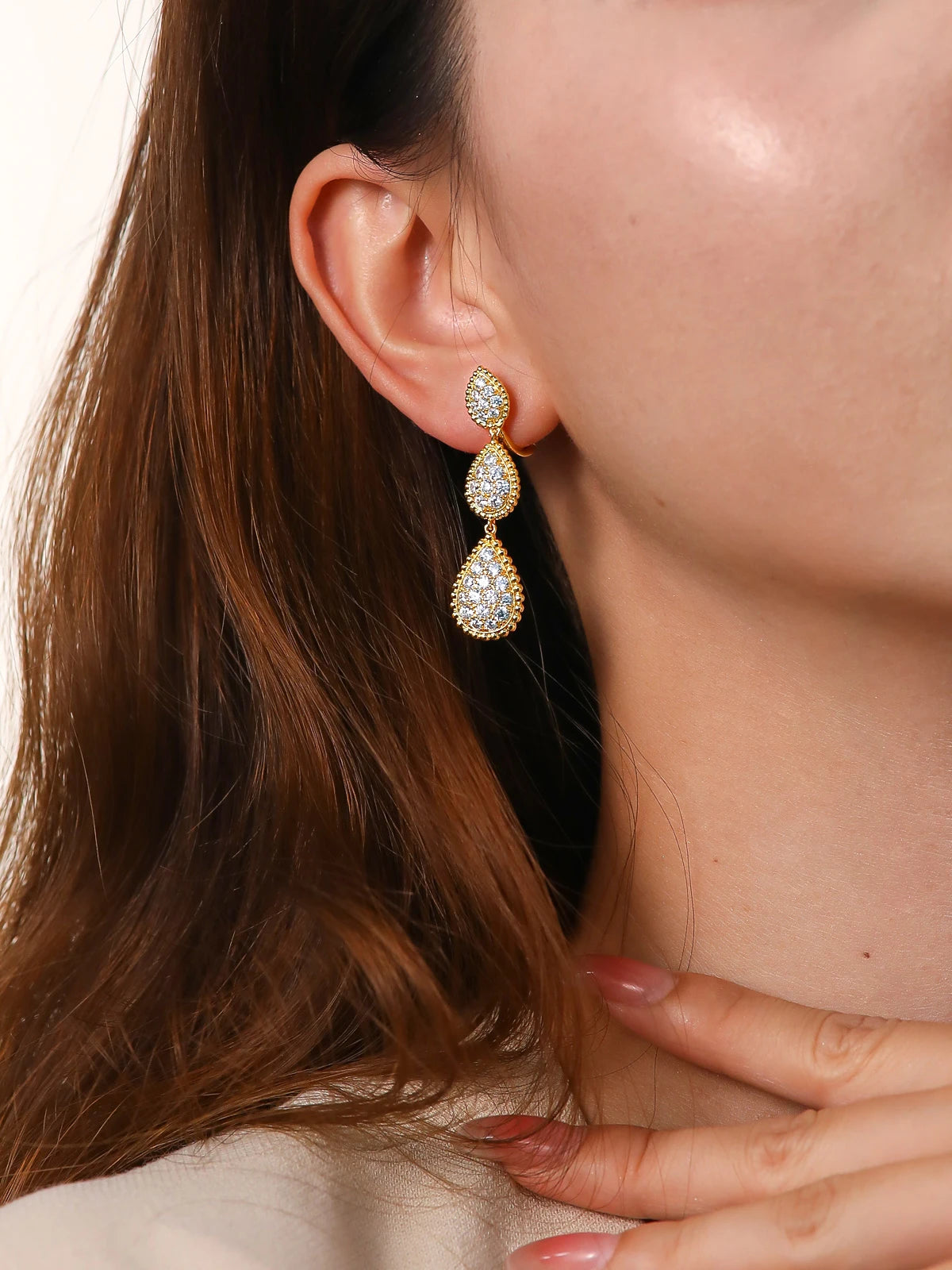 TYYL Vintage Ear Clip Earrings for Women Luxury Jewelry Fashion Party Large Water Drop Design Gold Plated Eardrop Stud Earring