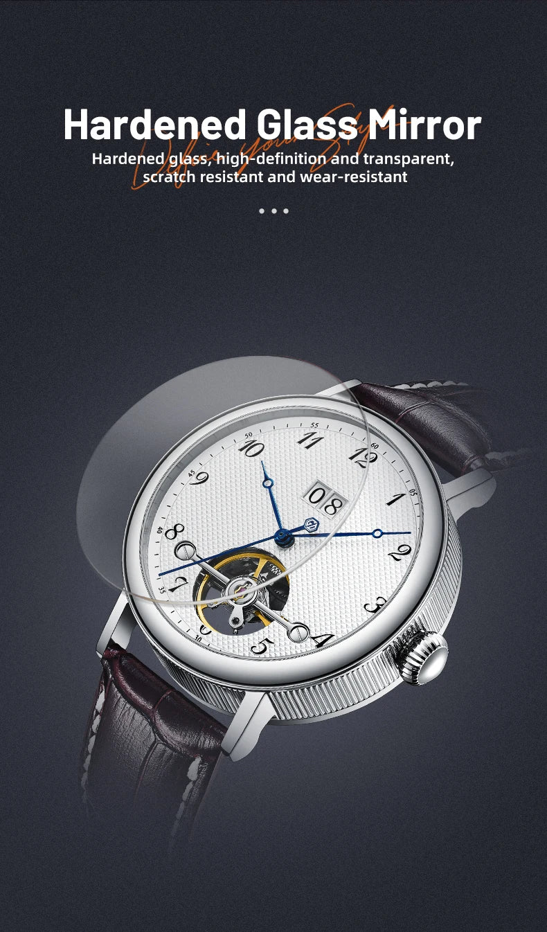 Montre homme haut de gamme Flywheel, montre de luxe à cadran Clous de Paris, étanche à 5 bars, mouvement mécanique automatique Seagull.