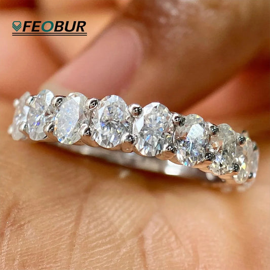 3*5mm Oval Cut Full Moissanite Eternity Ring for Women Men 925 Sterling Silver Lab Diamond Wedding Band with Certificate Jewelry