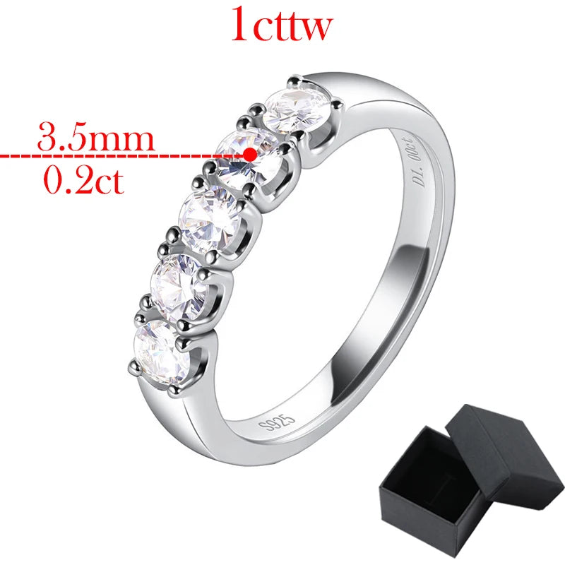 Smyoue 5 Stones 3.5mm 0.2CT Moissanite Rings for Women Half Enternity Lab Diamond Band S925 Sterling Silver Plated 18K Gold GRA