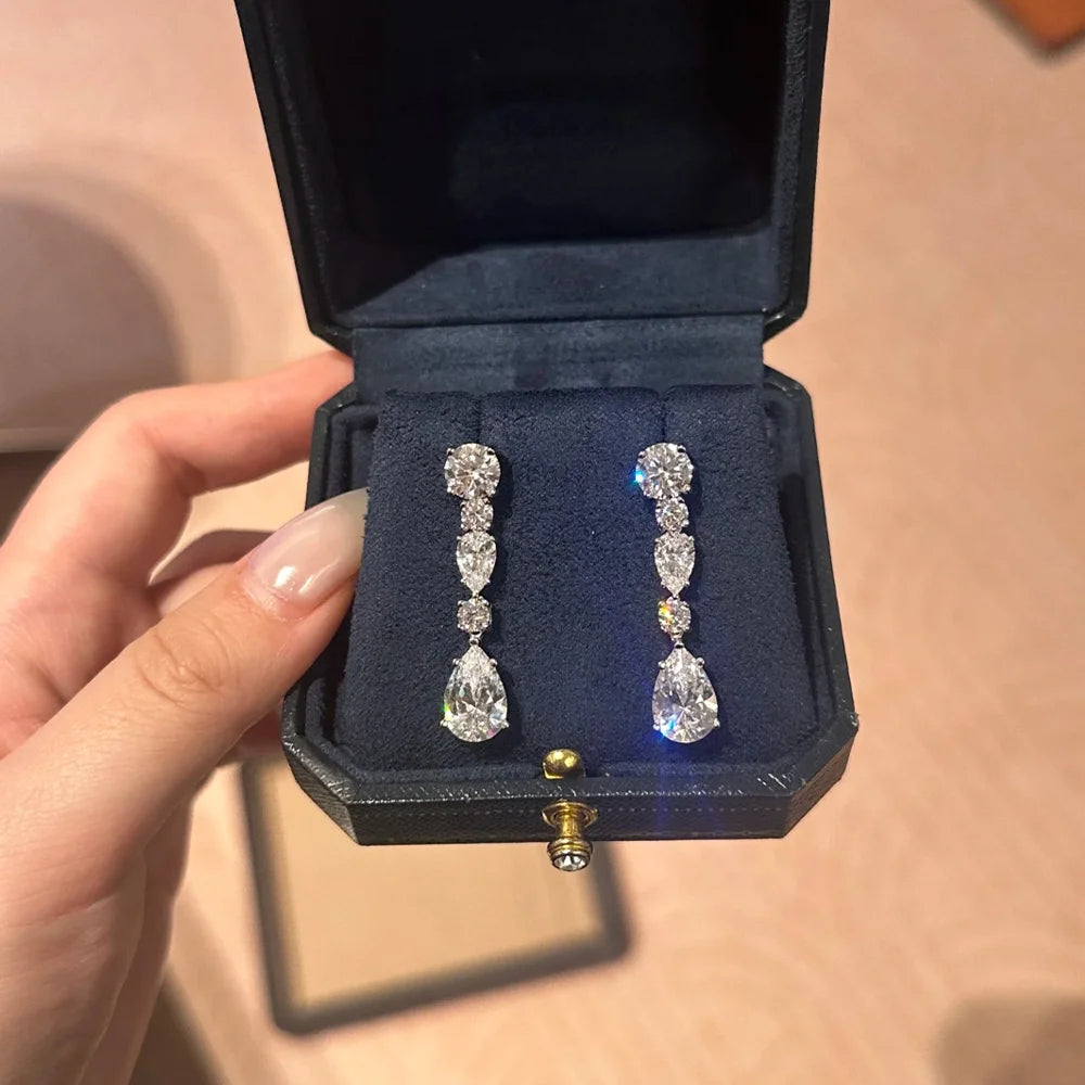 COSYA S925 Silver 8*12mm High Carbon Diamond Earrings For Women Drop Pendant Earrings Luxury Fine Sparkling Shinny Jewelry Gift