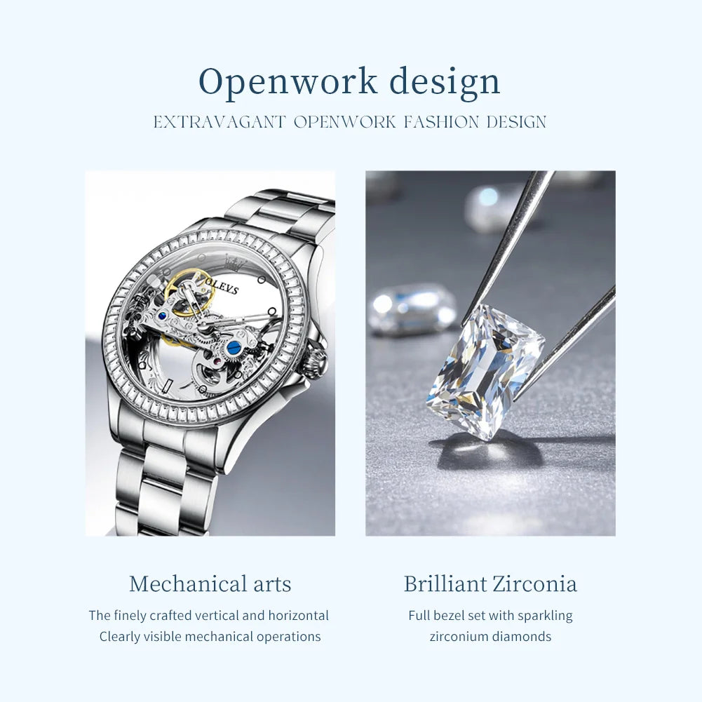 OLEVS 6699 Fully Hollow Women Mechanical Watch Luxury Flywheel Diamond bezel Brand Top Watch Women Automatic Watch Reloj Mujer