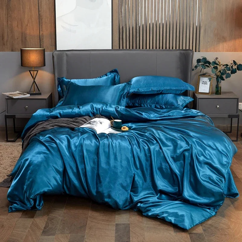 Luxury Rayon Bedding Set Solid Color Luxury Bedding Kit Satin Duvet Cover Set Bed Set pour lit Double,Queen,King,2pcs/3pcs/4pcs