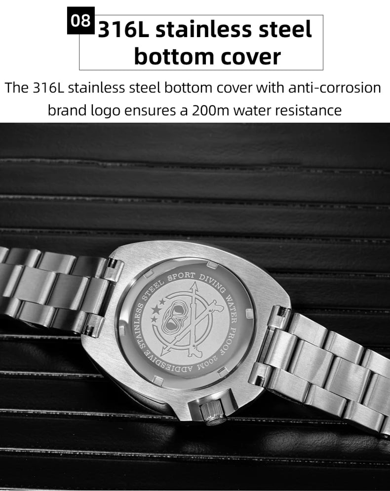 ADDIESDIVE Quartz Watches For Men Stainless Steel Sapphire Glass Male Clock Super Luminous 20Bar Waterproof Diving Watch AD2511