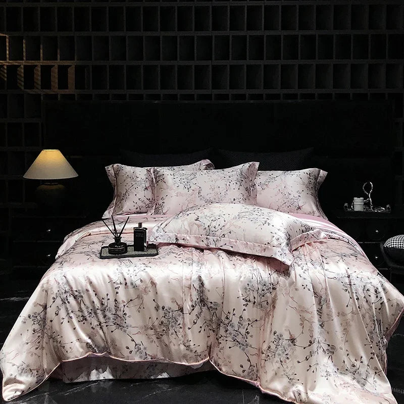 Luxury Palace Style Silk Bedding Set HighEnd Soft Silky Satin Quilt Cover Set Printed Queen King Duvet Cover Gift for Your Lover
