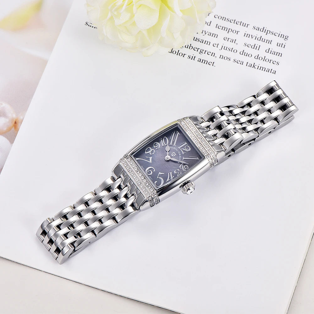Pagani Design New 22mm Square Women's Quartz Watch Stainless Steel Sapphire Glass 50m Waterproof Women's Quartz Watch