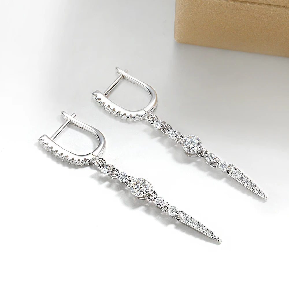 Serenity 1.118ct D Color Moissanite Long Tassel Earrings for Women 100% S925 Sterling Silver Plated 18K Lab Diamond Drop Earring