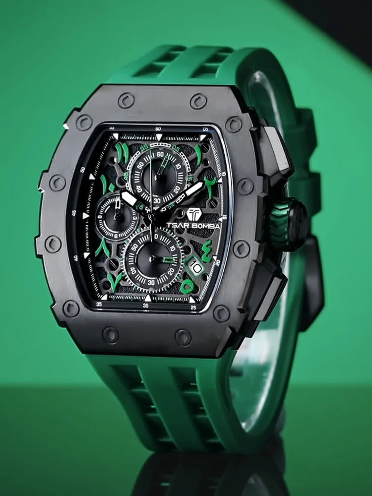 TSAR BOMBA 2025 New Mens Watch TB-8204QA Arabic numerals Dial Tonneau Wristwatch for Men Sapphire Mirror Waterproof Clcok