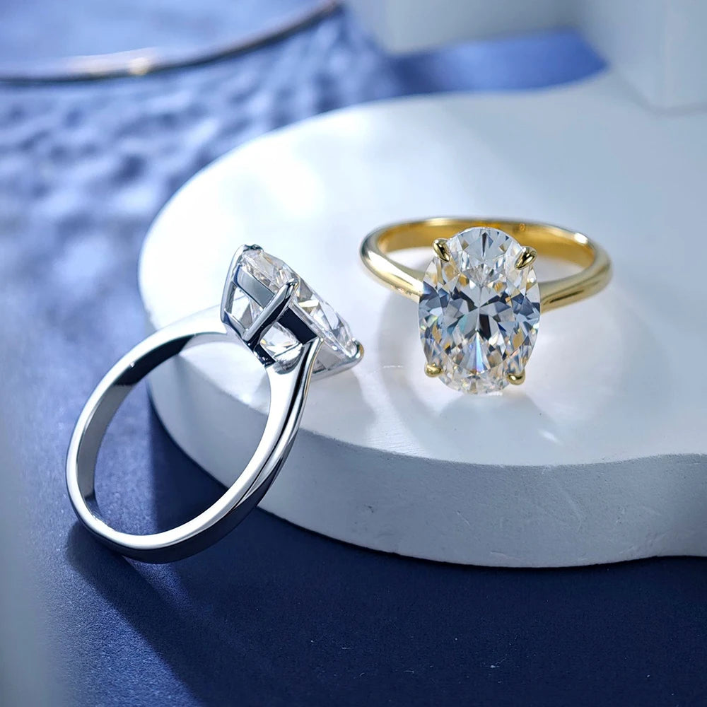 FIRERING 100% 5ct Oval Moissanite Ring 8x12MM with Certificate Passed Diamond Test Rings Women Wedding Jewelry Gift S925 Silver