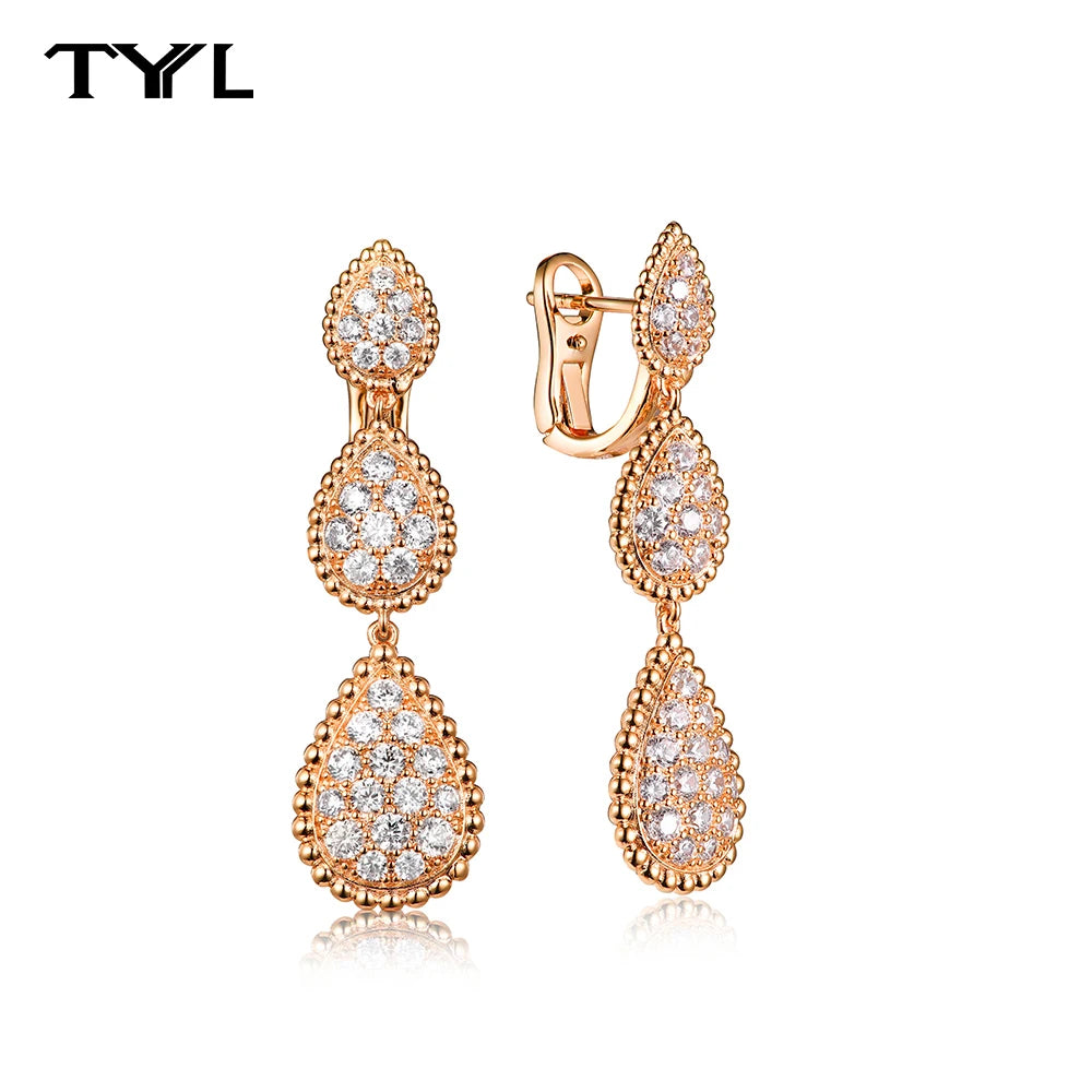 TYYL Vintage Ear Clip Earrings for Women Luxury Jewelry Fashion Party Large Water Drop Design Gold Plated Eardrop Stud Earring