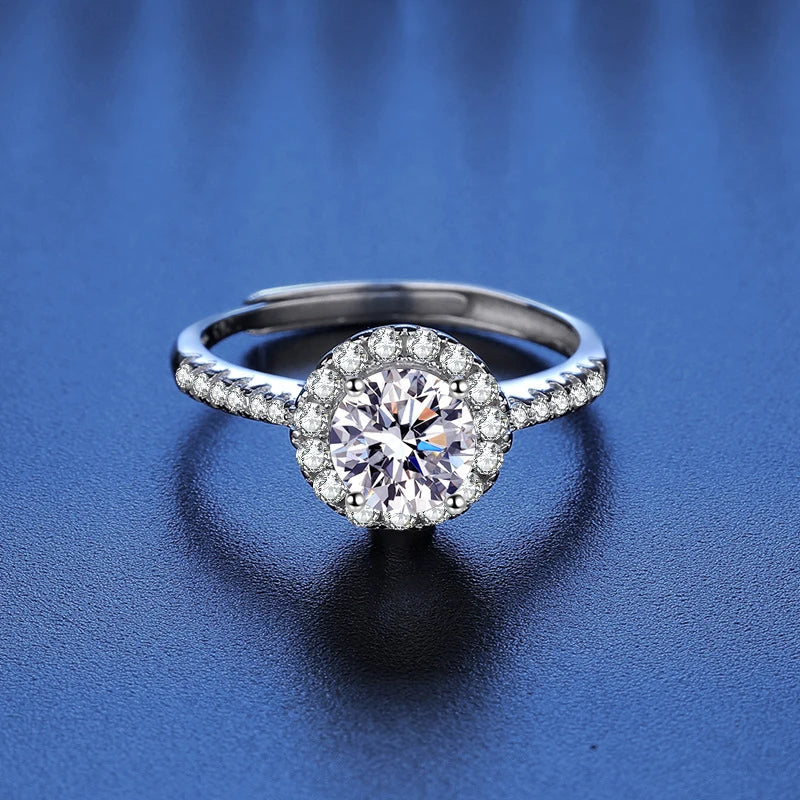 100% Real Moissanite Ring Adjustable Size S925 Sliver D VVS1 Pass Diamond Test Pen GRA Certificate 18K Plating Rings for Women