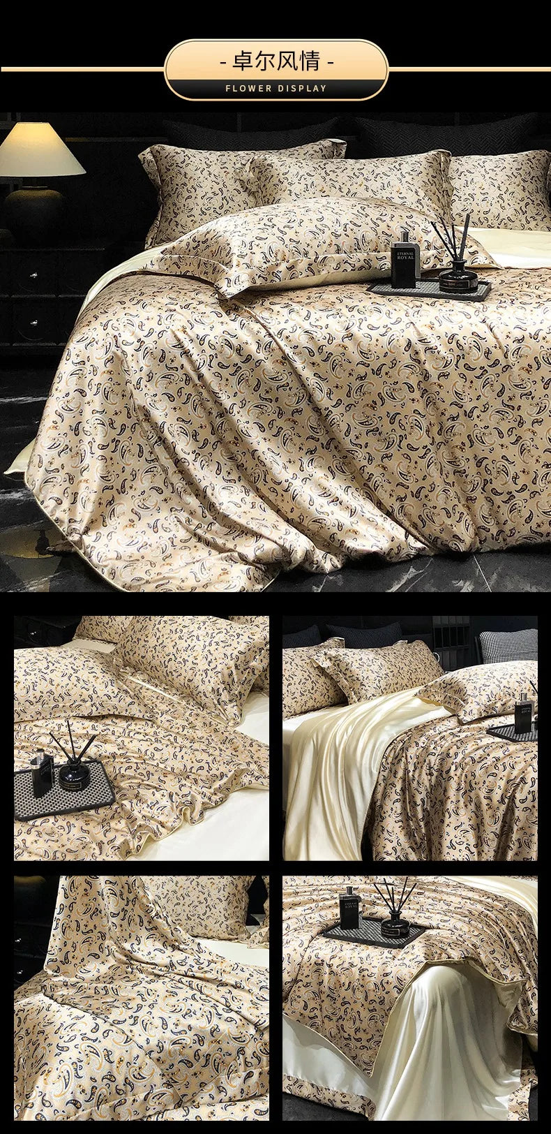 Luxury Palace Style Silk Bedding Set HighEnd Soft Silky Satin Quilt Cover Set Printed Queen King Duvet Cover Gift for Your Lover