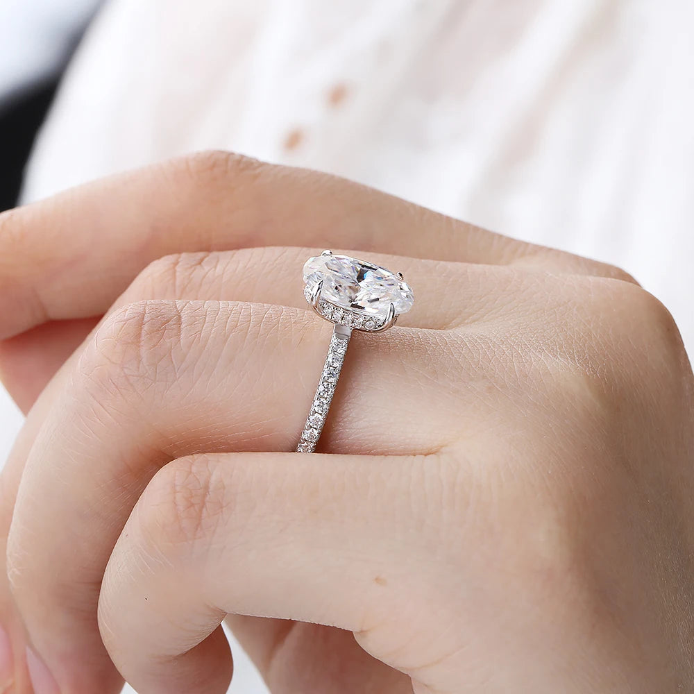 4.5CT Oval Cut Full Moissanite Engagement Ring for Women S925 Silver Plated 18K Gold Hidden Halo Diamond Wedding Band JewelryGRA