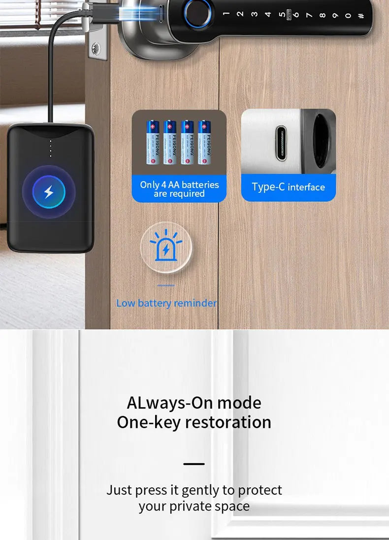 Smart Lock, Suitable for Use in Bedrooms, Garages, Hotels, and Living Rooms, Etc. - A Smart Fingerprint Password Lock