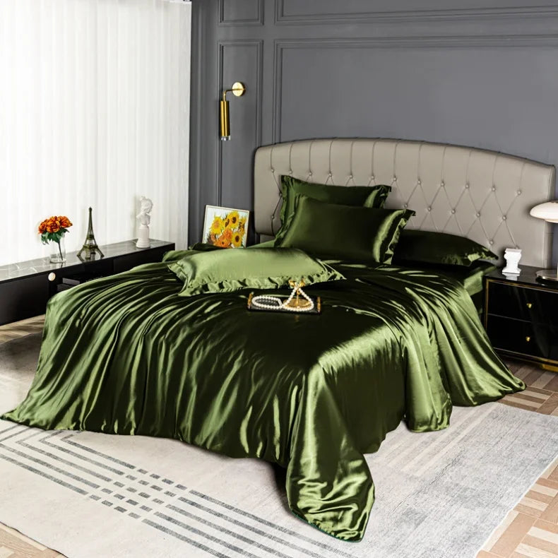 Luxury Bedding Set Single Double Queen King Size Solid Color Quilt Cover High-End Soft Silky Satin Duvet Cover Set