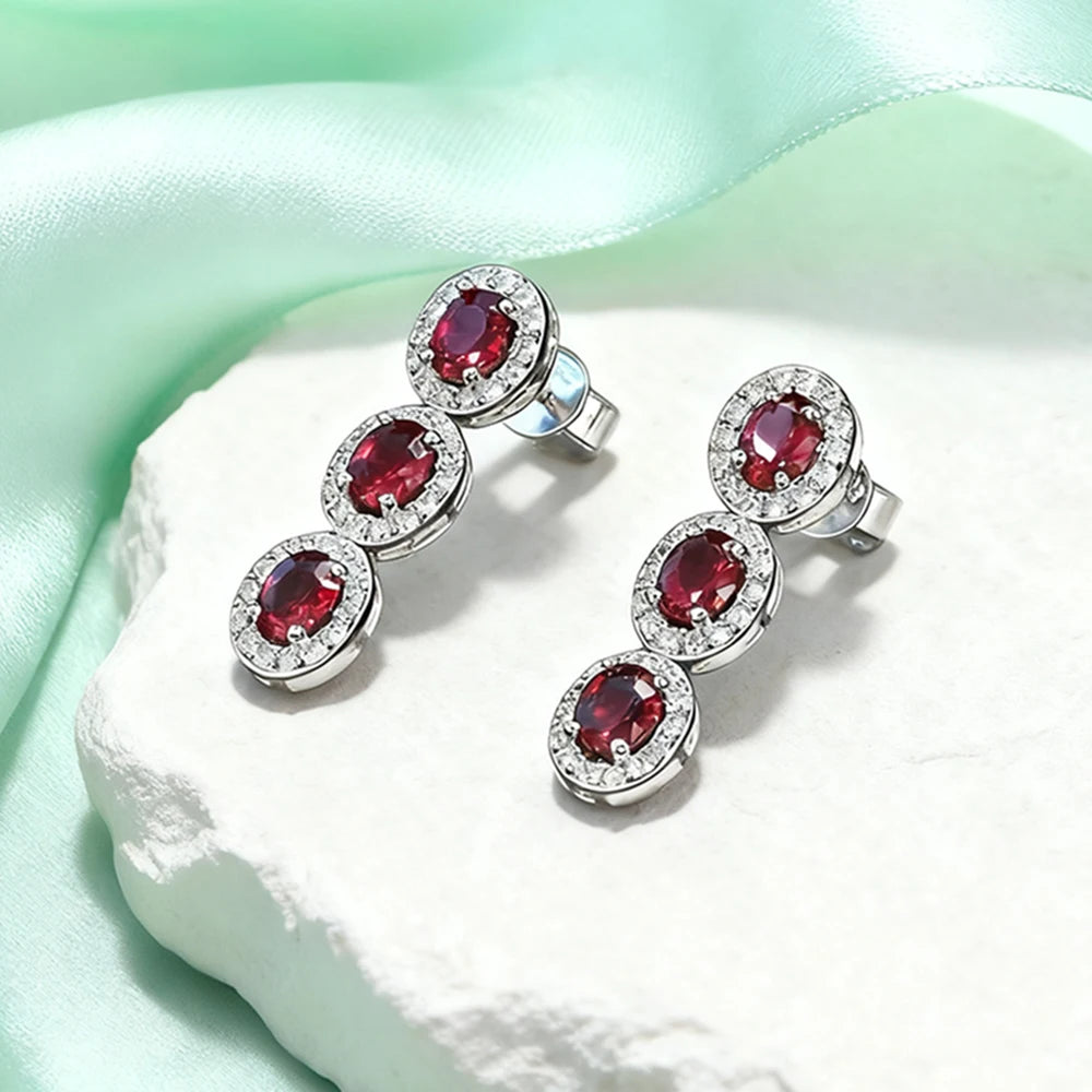 TEMGF 4*6mm Oval Cut Ruby Gemstone Drop Earrings S925 Sterling Silver Tassels Ear Studs for Women Fashion Luxury Fine Jewelry