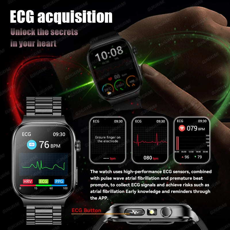 2025 New AI Human Health diagnosis ECG+HRV Smart Watch Blood Pressure Uric acid Blood lipid Bluetooth Call Smartwatch Men Women