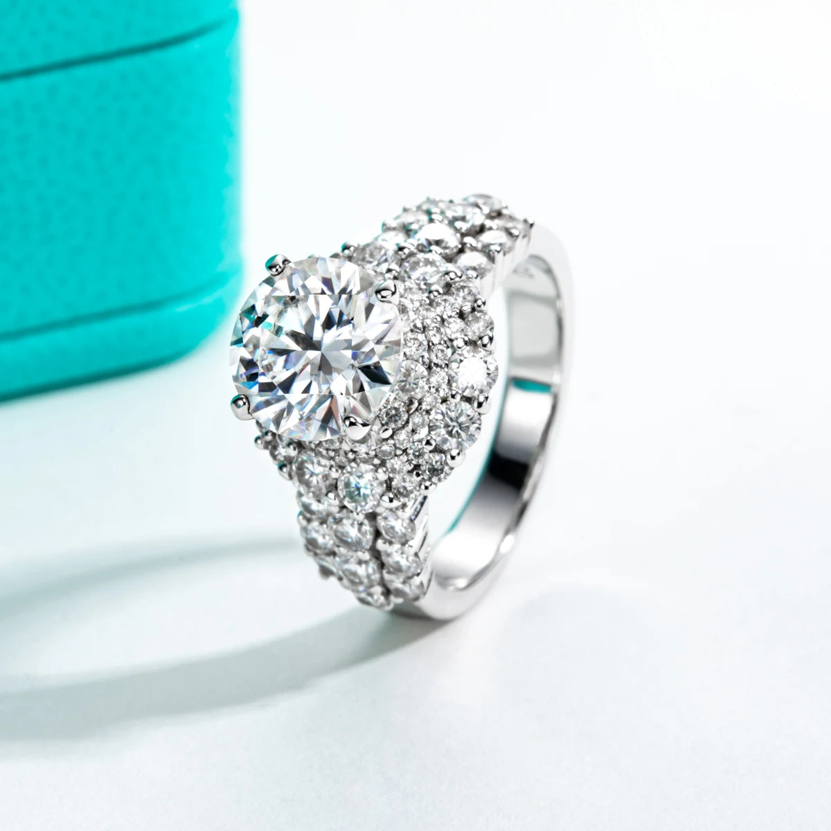 AnuJewel 4.92cttw D Color Moissanite Halo Engagement Ring 18K Gold Plated Luxury Wedding Band Rings For Women Jewelry Wholesale