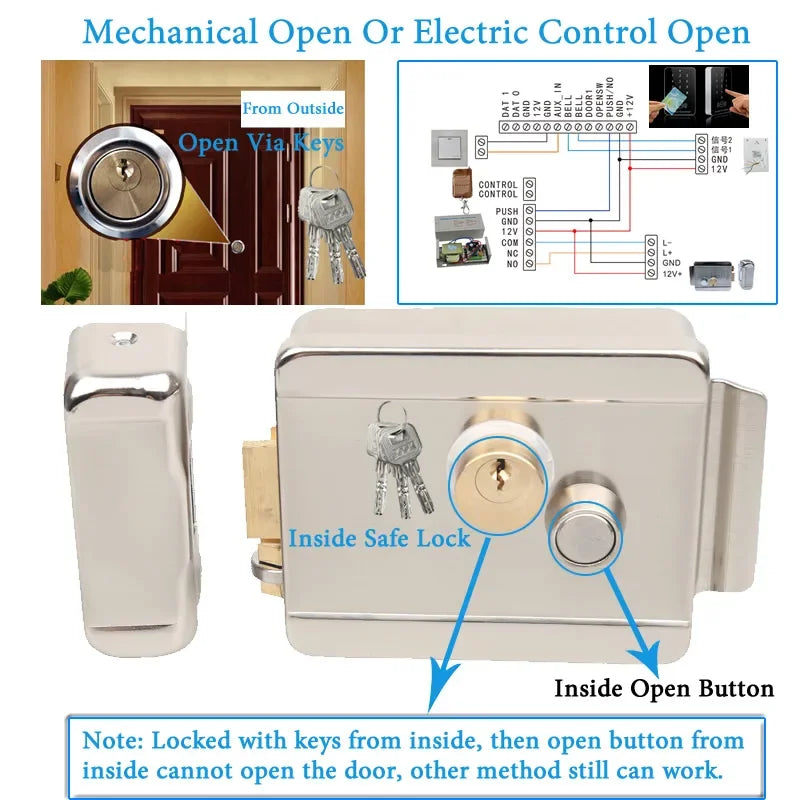 Electric Door Lock Anti-theft Double-headed Integrated Electronic Lock For 12V DC Access Control System Video Door Phone System