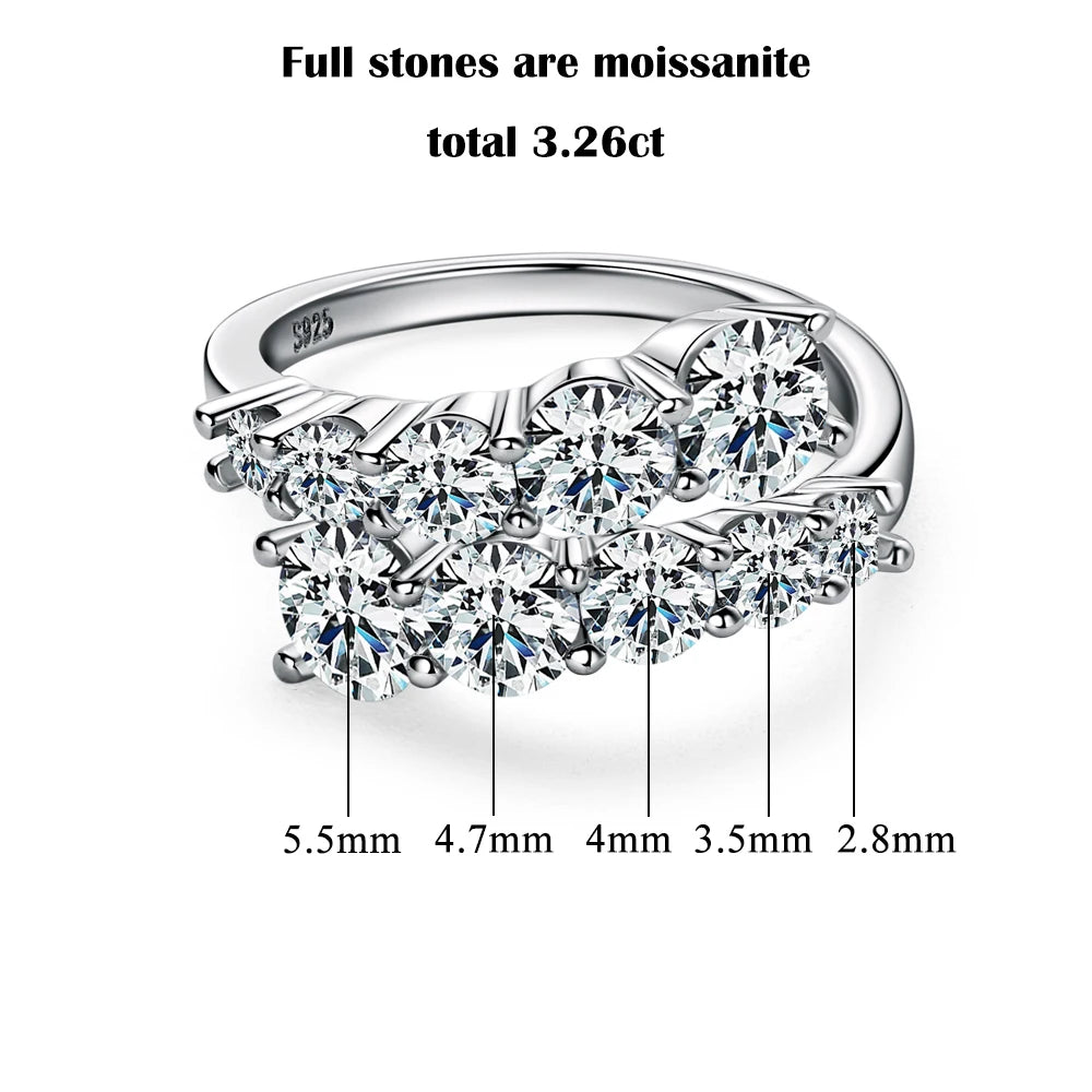 FEOBUR 3.26CT 10 Gems Full Moissanite Rings for Women 925 Sterling Silver Sparkling Lab Diamond Wedding Band Tail Ring Jewelry