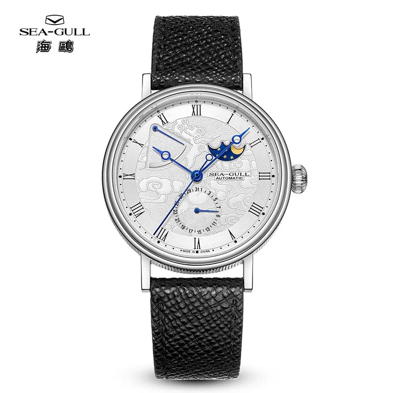 Seagull Moon Phase Watch Auspicious Clouds Special Edition Men's Automatic Mechanical Watch Luxury 41mm Watch for Men 6199 6198