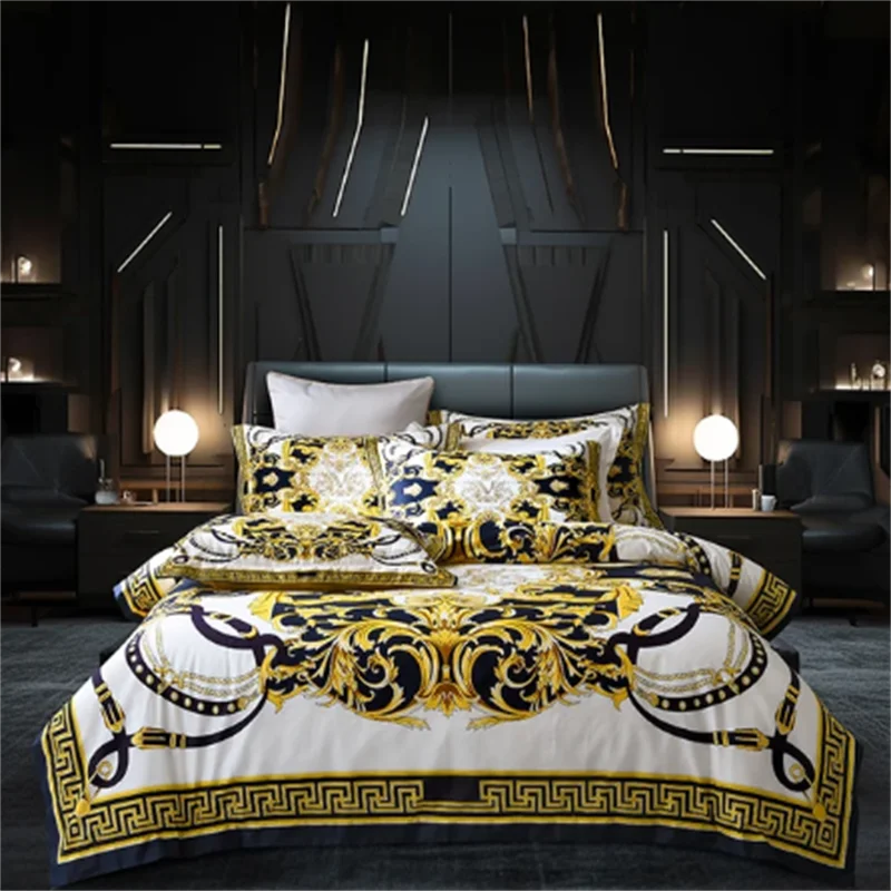 Luxuriöses Barock-Bettwäsche-Set Digitaldruck Queensize-Kingsize-Bettbezug-Set Leinen-Kissenbezüge Heimtextilien