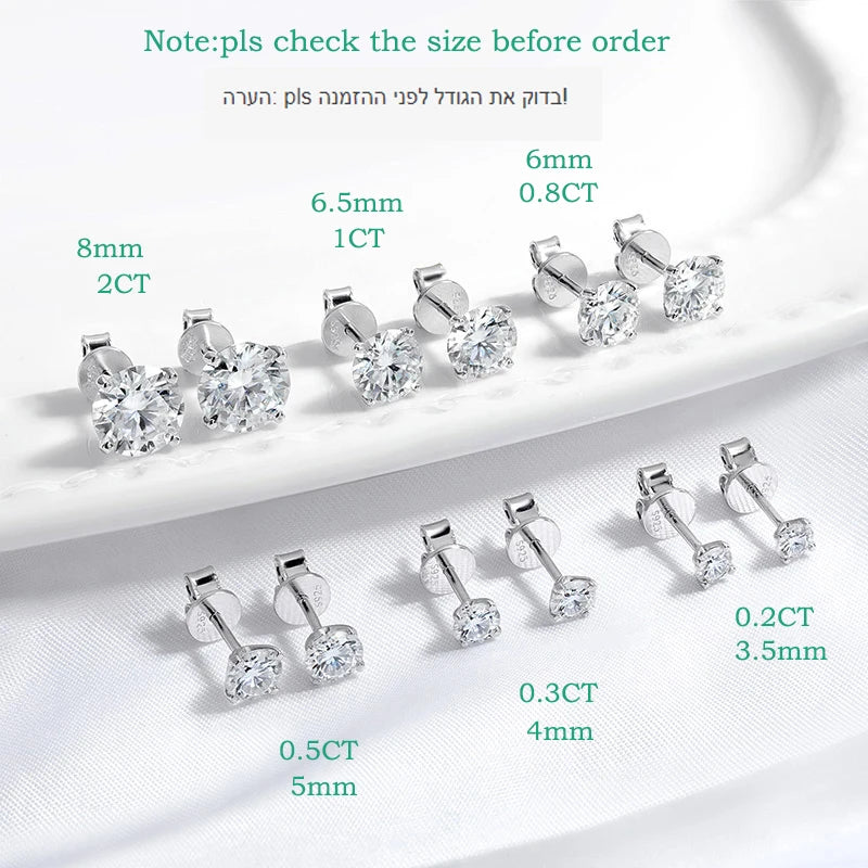 Smyoue Each 0.2-2CT Certified Moissanite Stud Earrings for Women 4 Claw Sparkling Wedding Party Jewelry Sterling Silver S925