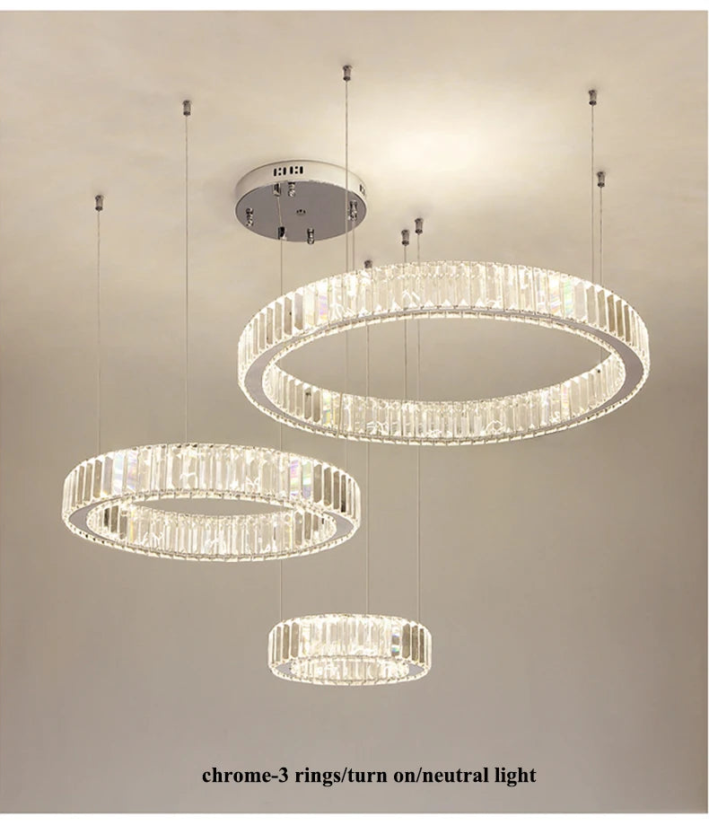 Modern Living Room Crystal Chandelier Led Remote Control Dimmable Led Pendant Lights Luxury Steel Adjust Hanging Lamp Fixture