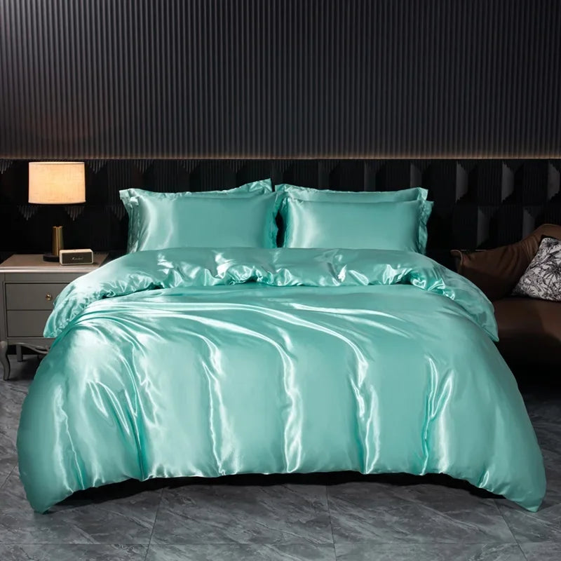 Luxury Satin Bedding Set Solid Color Duvet Cover Comfortable Smooth Quilt Cover Single Double Twin Full Queen King Size
