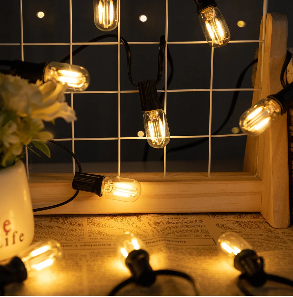 Solar String Light Outdoor Waterproof T22 Bulbs LED Solar Powered Patio Lights for Outside Porch Backyard Bistro Garden Market