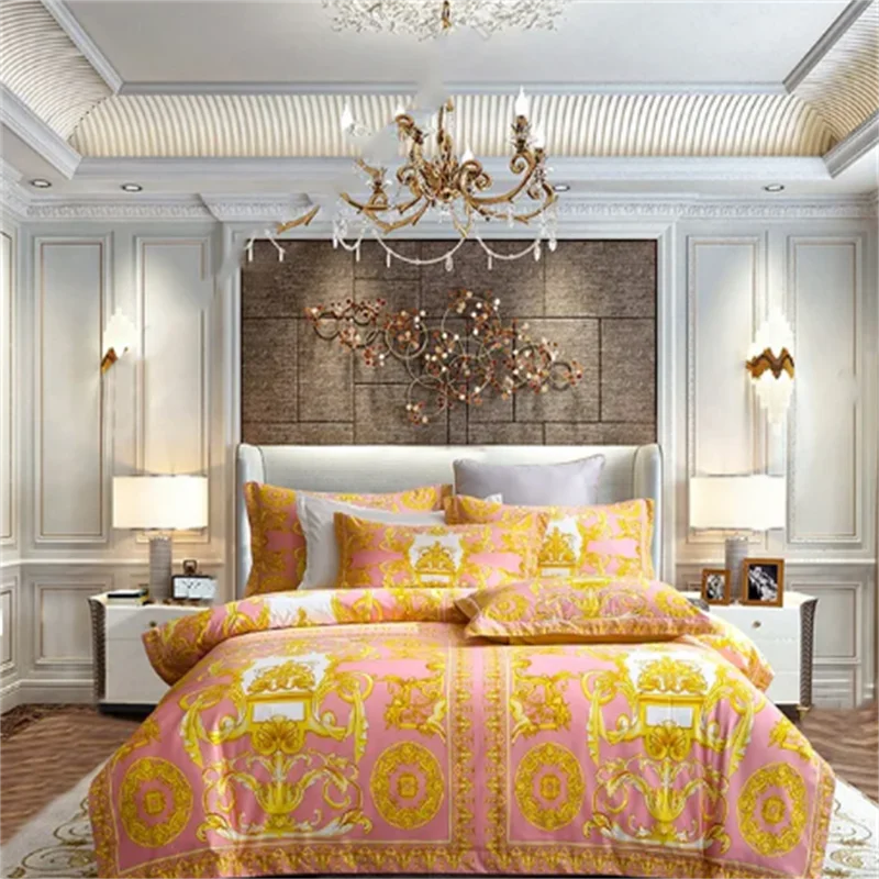 Luxuriöses Barock-Bettwäsche-Set Digitaldruck Queensize-Kingsize-Bettbezug-Set Leinen-Kissenbezüge Heimtextilien