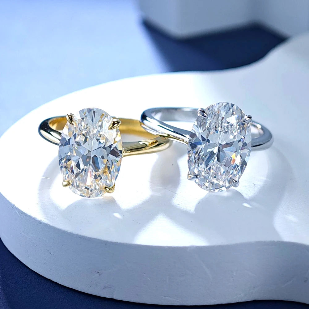 FIRERING 100% 5ct Oval Moissanite Ring 8x12MM with Certificate Passed Diamond Test Rings Women Wedding Jewelry Gift S925 Silver