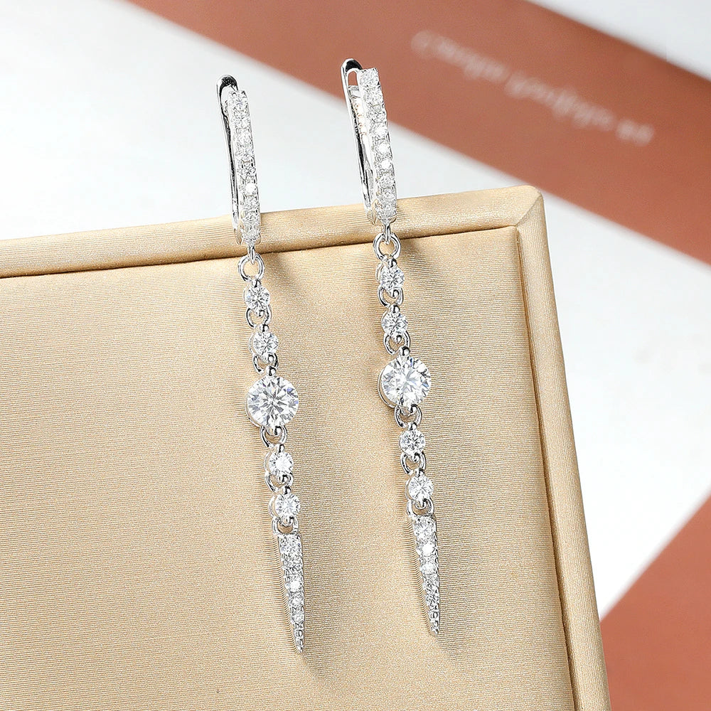 Serenity 1.118ct D Color Moissanite Long Tassel Earrings for Women 100% S925 Sterling Silver Plated 18K Lab Diamond Drop Earring