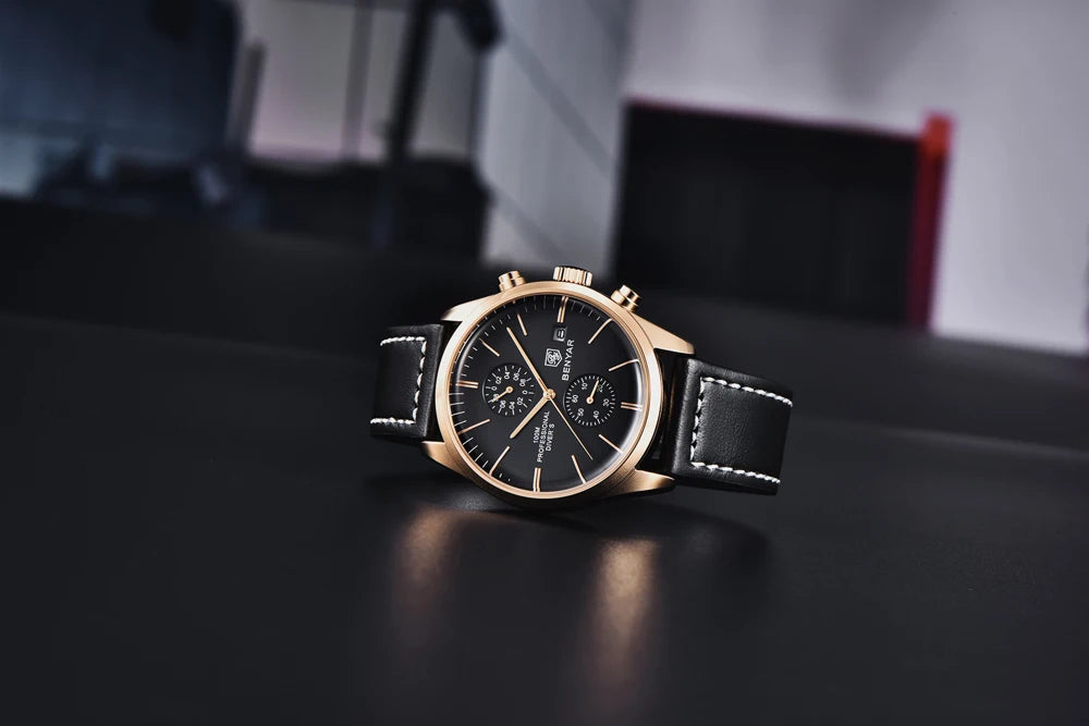 BENYAR Men Quartz Wristwatches Luxury Brand Chronograph Leather Sports Watch For Men Military 100M Waterproof Reloj Hombre 2023