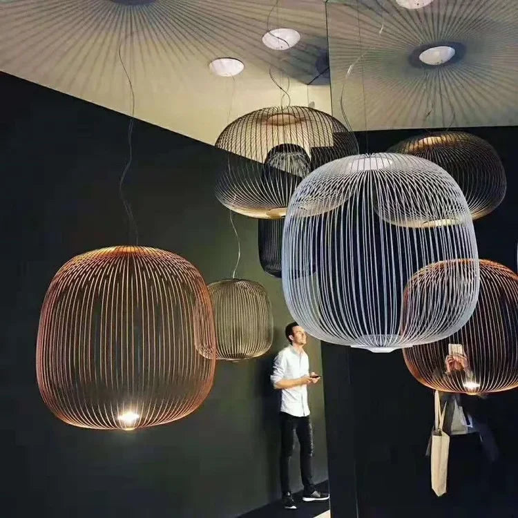 Minimalist Birdcage Hanging Light Italian Pendant Lamp Designer Spokes 1/2 Light  Home Decor Stairway Spot Lighting