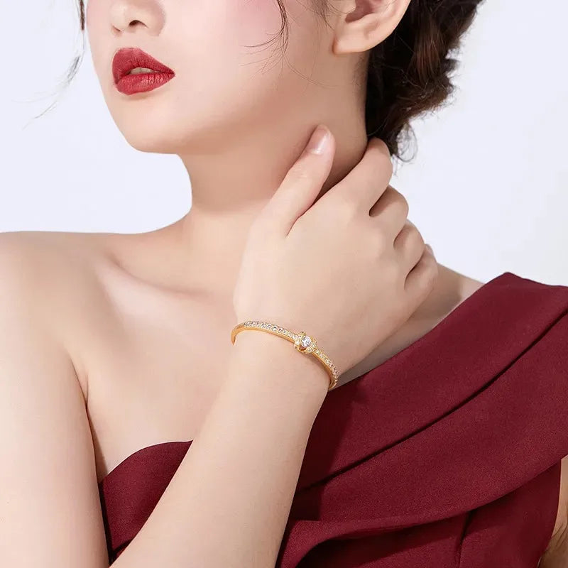 AU999 Gold Bracelet Diamond Clamps Bracelet AU750 Women's Simple Light Bracelet 24K Real Gold Bracelet Jewelry