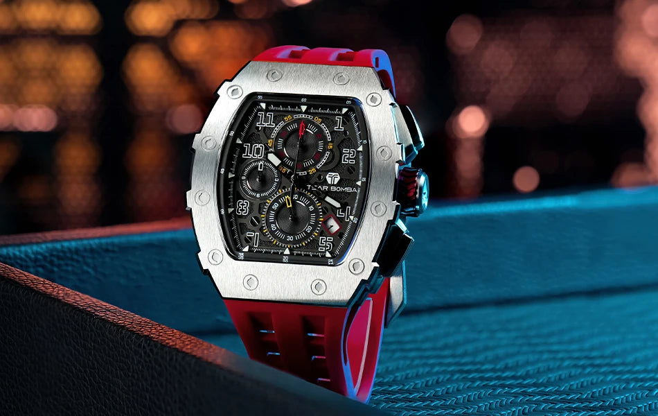 TSAR BOMBA Watch for Men Top Brand Luxury Waterproof Quartz Wristwatch Tonneau Clock Gift Chronograph Rectangle Mens Watch