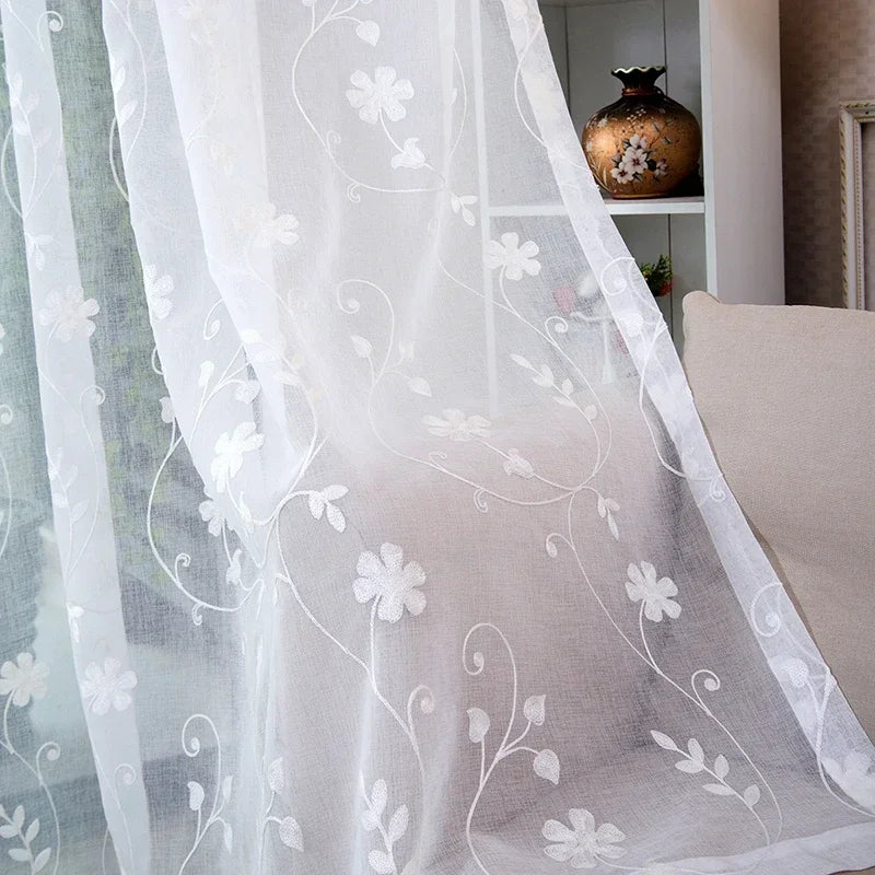 Korean White Embroidered Voile Curtains For Bedroom Window Curtain For Living Room Sheer Curtains Blinds Custom Made Drapes