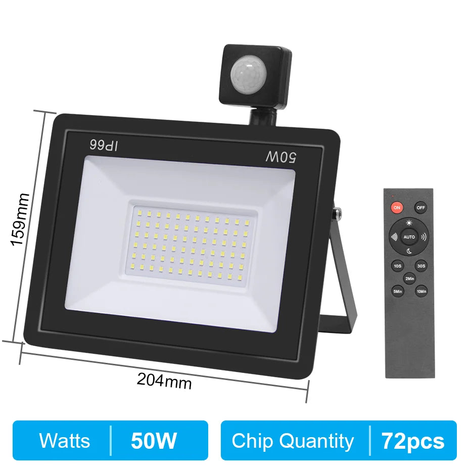 Motion Sensor Remote Control LED Flood Light 220V 10W 20W 30W 50W 100W Waterproof Outdoor Wall Projector Led Garden Spotlight