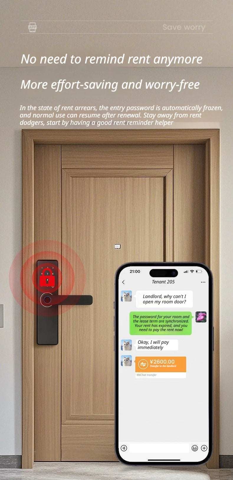 Smart Door Lock No Fingerprint - Password, IC Card & Key Entry. Anti-Theft with High-Decibel Alarm, Anti-EMP (Black Box) Protect