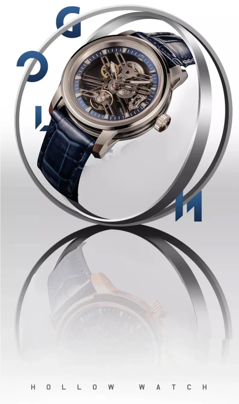 OBLVLO Men Automatic Watch 42MM Fashion Watches Mechanical Wristwatch 5AMT Waterproof Sapphire Luminous Skeleton Dial