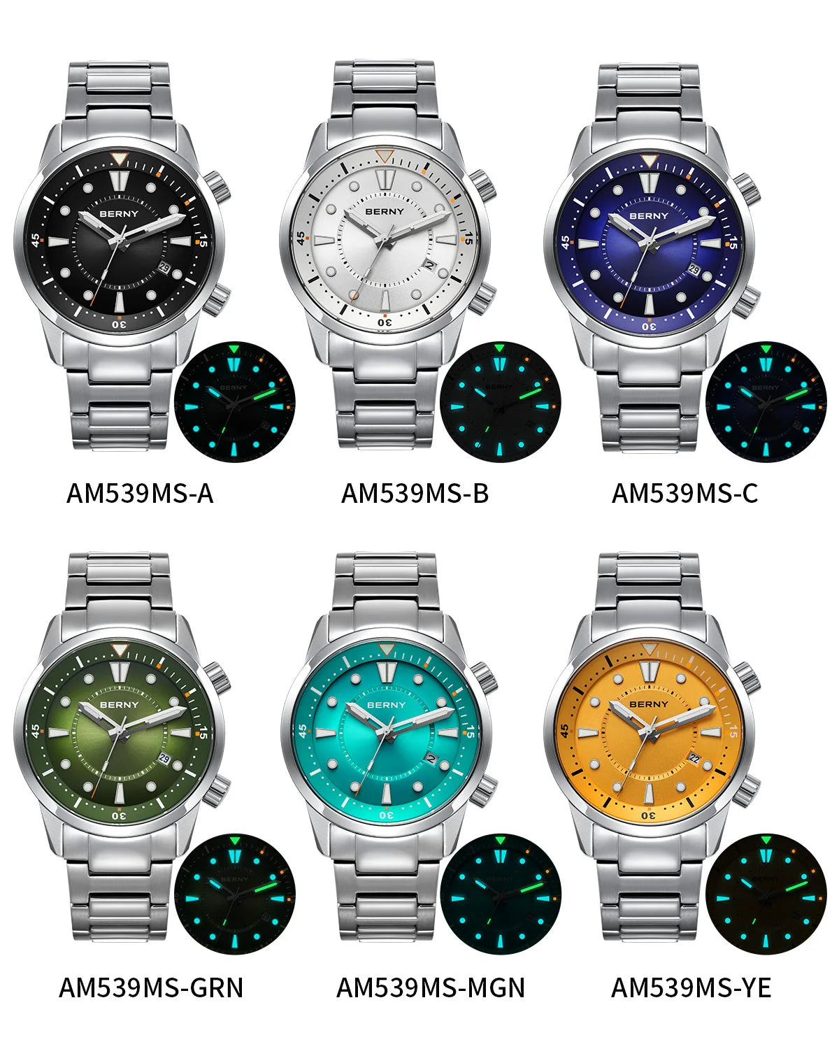 BERNY Automatic Diver Men Watch 200M Waterproof Miyota 8215 Sappire AR Coated Silicone Sports Swim Wristwatch Men's Diver Watch