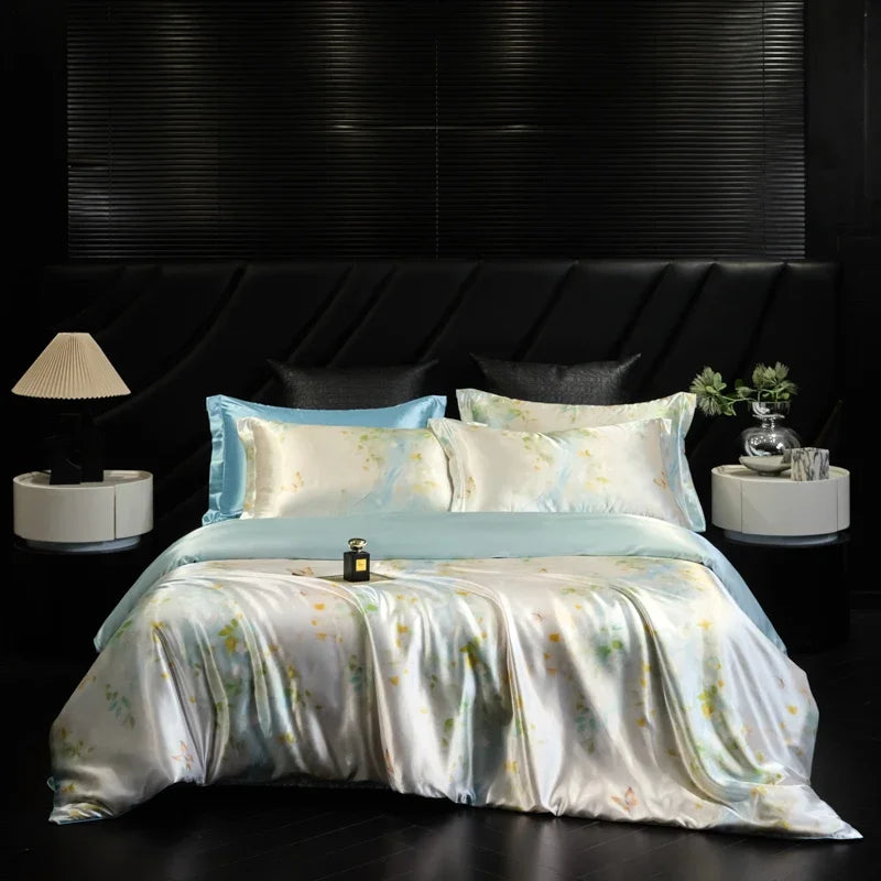 Natural Silk Bedding Set Single Double Queen King Printing Duvet Cover Luxury Quilt Cover Bedsheet Pillowcase