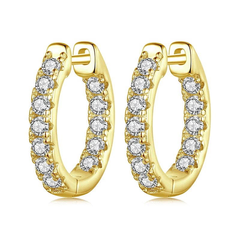 BAMOER Gold Moissanite Hoop Earrings for Women, 925 Sterling Silver D Color Round Cut Lab Diamond Hypoallergenic Earrings