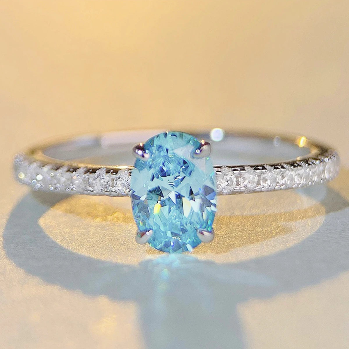 Genuine S925 Sterling Silver Ring 1CT Oval High Carbon Zirconia With CZ Tri-Color Jewelry Wedding Engagement Anniversary Gift