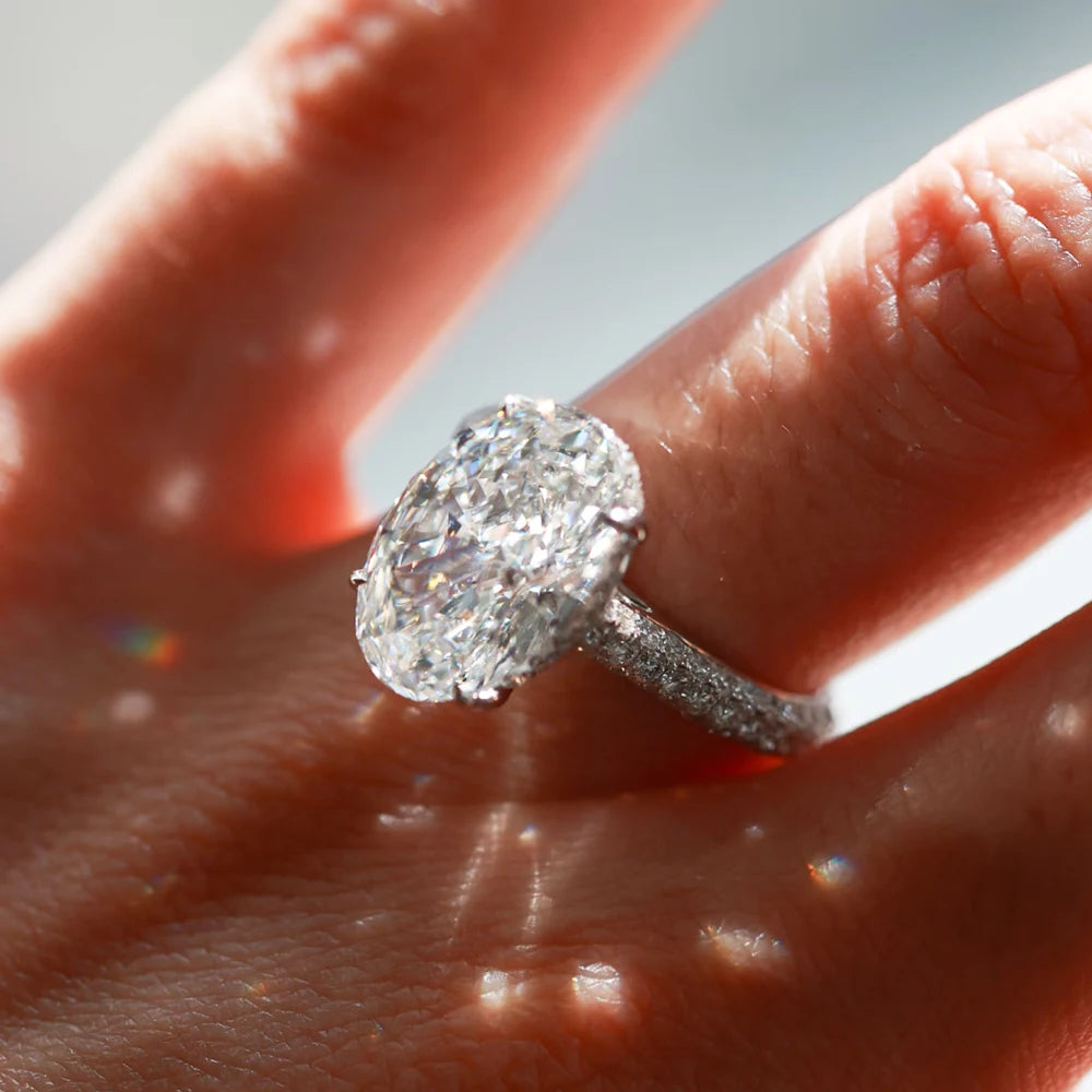 BXINY 8CT Oval Cut All Moissanite Ring 925 Sterling Silver for Women Sparkling Lab Diamond Wedding Band Jewelry with Certificate