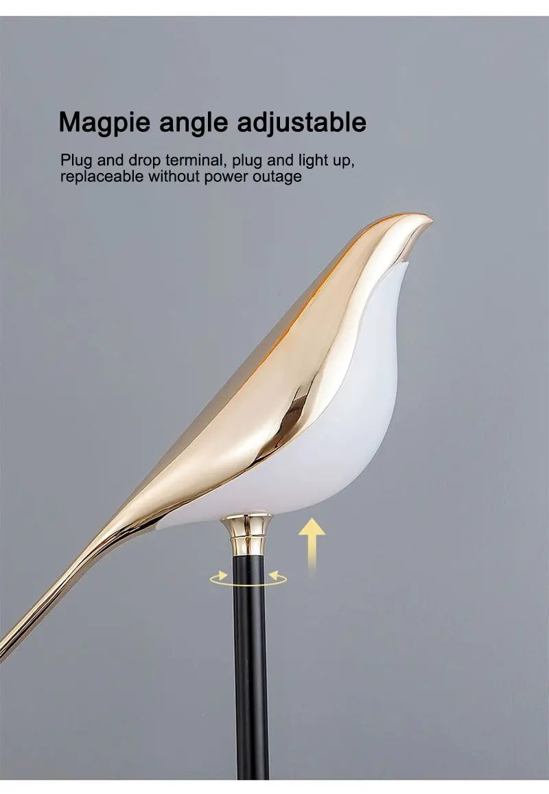 Creative Bird 360° Rotatable LED Wall Lamps Bedroom Bedside Indoor Golden Touch Switch LED Wall Lights Wall Sconce Home